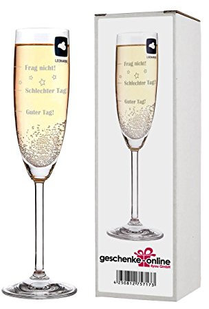 Herz & Heim® Leonardo Sektglas mit Gratis Gravur - Guter Tag - Schlechter Tag - Frag nicht! - das Stimmungsglas als lustige Geschenkidee Ohne