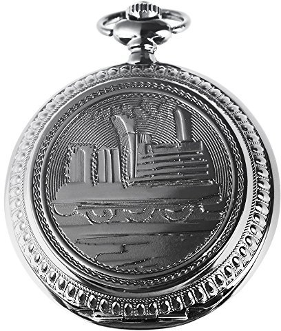 Excellanc Analog Taschenuhr mit Quarzwerk Dampflok Zug 480372000058 Schwarz Gehäuse im Maße 52mm x 17mm mit Ziffernblattfarbe Weiß und Mineralglas