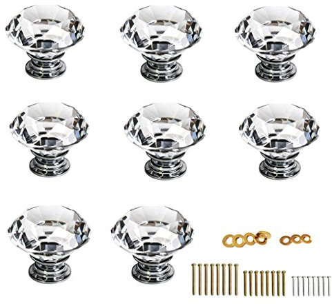 IGNPION 8X40mm Diamond Cut Clear Crystal Glass Drawer Wardrobe Kitchen Door Knob Cabinet Pull Door Handle Cupboard Hardware for Home Decorating