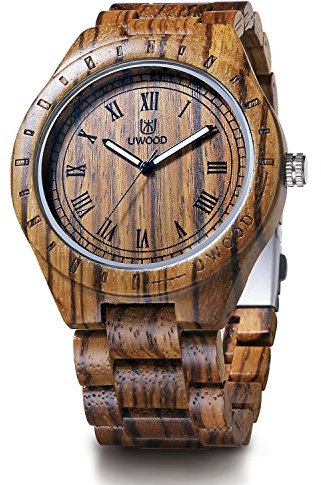 LeeEv Mens Light Weight Unique Wood Watch, Uwood Series Handmade Sandalwood Analog Quartz Vintage Roman Number Natural Wooden Wristwatch
