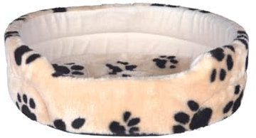 TRIXIE Hundebett Joey 43 × 38 cm in beige - flauschiger Hundeschlafplatz mit niedlichem Pfotenmotiv - Hundekorb für kleine Hunde - rutschfest - 37001