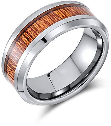 Bling Jewelry Titanring mit Koa-Holz-Intarsie für Herren und Damen, Silberton, Komfort-Passform, 8MM