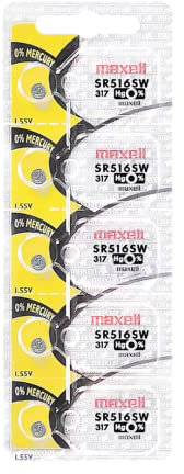 Maxell SR516SW - Juego de Pilas de botón (1,55 V, óxido de Plata, 5 Unidades por Caja)
