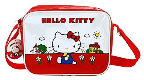 Hello Kitty - Mini bolso de mensajero | PVC de alto brillo | Correa ajustable | Cierre de cremallera grueso | Colección Vintage