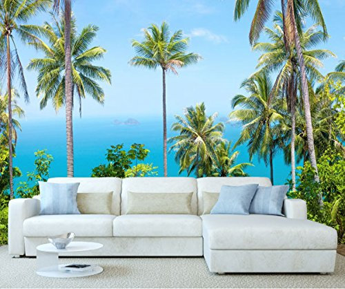 StickersWall Relaxing Tropical Tall Palm Trees Ocean Nature Landscape Scenery Wall Mural Photo Wallpaper Picture Self Adhesive 1016 (228cm(W) x 161cm(H))