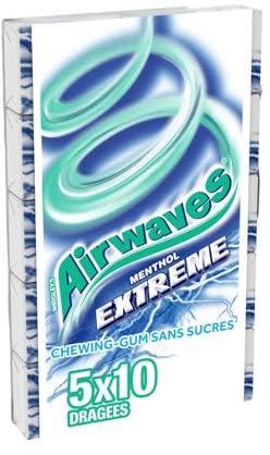 AIRWAVES - Chewing-gum Menthol Extrême sans sucres - 5 paquets de 10 dragées - 70g