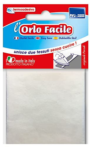 Parodi&Parodi, art. 267, L'Orlo Facile, stoffa termoadesiva per creare orli a pantaloni, tende e gonne, nastro ritagliabile da frapporre ai tessuti da accoppiare e stirare, colore bianco