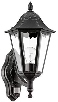 EGLO Außen-Wandlampe Navedo, 1 flammige Außenleuchte inkl. Bewegungsmelder, Sensor-Wandleuchte aus Aluguss und Glas, Schwarz, silber-patina, E27 Fassung, IP44