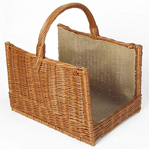 Weidenprofi Weidenkorb mit Jute, Holzkorb aus heller Weide, eckig mit Tragegriff, ca. 50 x 35 cm x 10-33/50 cm hoch