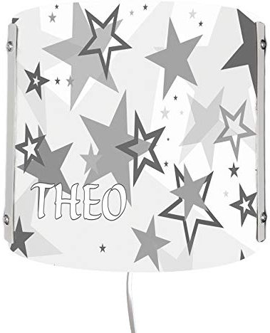 CreaDesign WA-1030-32, Sterne grau, Kinderzimmer Wandlampe personalisiert mit Namen, Nachtlicht/Schlummerlicht für Steckdose, E14, 22 x 22,5 x 8,5 cm