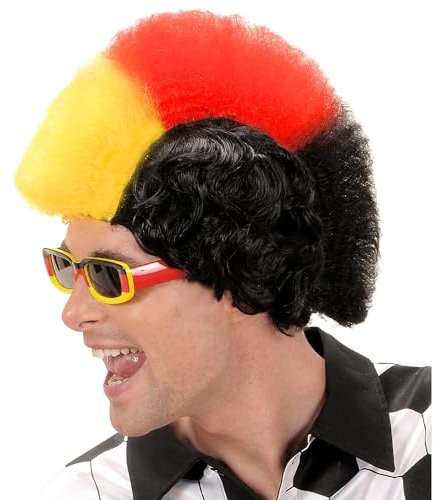 Widmann P0707 - Perücke Fan, schwarz-rot-gold, Deutschland Fan, Irokesenschnitt, Sportfan, Weltmeisterschaft, Mottoparty, Karneval