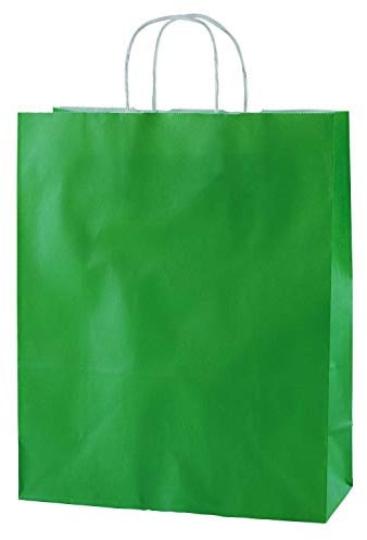 Thepaperbagstore 50 grüne mittelgroße Papiertüten mit Henkel 25 x 11 x 31cm | Starke, recycelbare Kraftpapiertüten mit stabilen Griffen, ideal für Geschenke, Einzelhandel, Partys und Events.