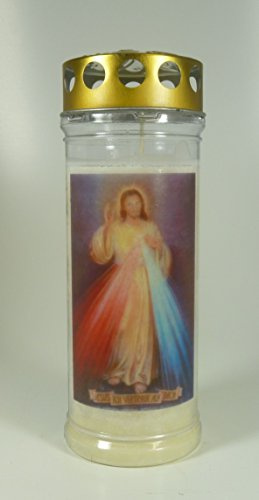 Grabkerze mit Spruch und Motiv Jesus, (21x7,5 cm) Grablicht mit 7 Tage Brenndauer (3804), Wetterfestes Trauerlicht mit Deckel, Hochwertige Trauerkerze, Edle Gedenkkerze aus Deutschland