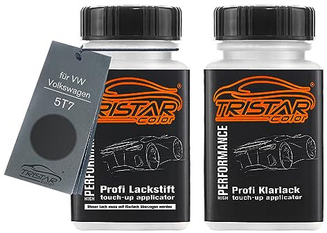 TRISTARcolor Autolack Lackstift Set für VW/Volkswagen 5T7 Dunkelgrau Metallic Basislack Klarlack je 50ml
