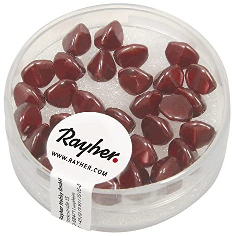 Rayher 14460297 Triangular Glass Beads, 7 mm, Box of 32, Burgundy