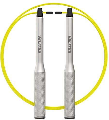 Velites Comba de Velocidad Fire 2.0 I para Crosstraining, Boxeo y Fitness I Ideal para Saltos Dobles I Ultraligera I Cuerda de Saltar de Velocidad de Aluminio (Silver) I Lastres No Incluidos