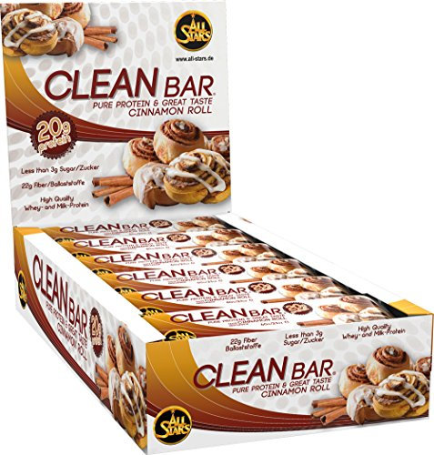 All Stars Clean Bar Cinnamon Roll - 18 Protein-Riegel mit hochwertigem Whey-Protein & Milk-Protein - Fitness-Riegel zuckerarm & kalorienarm - 20% Proteine - sättigende Eiweiß-Riegel