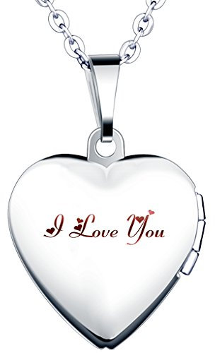 Yumilok Halskette für Damen Herren mit I Love You Gravur Foto Medaillon zum Öffnen Photo Bilder Amulett Silberfarben Rosa Herzanhänger für Damen Mädchen