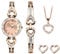 SEKONDA Womens 26mm Stone Set Rose Gold Watch Gift Set with Heart Bracelet Earrings and Necklace