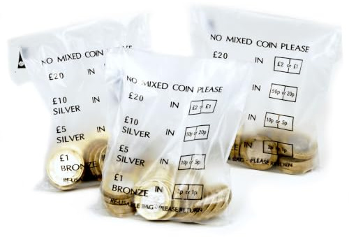 Bag It Plastics Money Bags for Banking UK - Pack of 150 Coin Bags - Durable Clear Plastic Cash Bags for Coins, Notes & Change - Bank Bags for Coin Sorting & Cash Handling