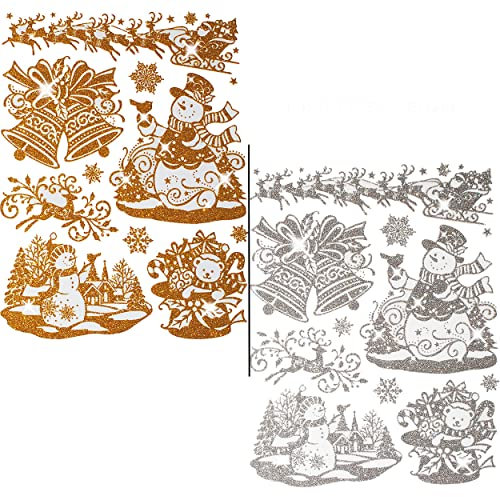 alles-meine.de GmbH 10 Stück: statisch haftende Fensterbilder - Glitzer/Glitter - Schneemann & Weihnachten - Silber o. golden - wiederverwendbar + selbstklebend/Sticker F..