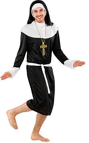 tectake dressforfun Herrenkostüm Nonne Kloster Schwester | Weit geschnittene Robe | Nonnenkragen | inkl. Bindegürtel & Kopfbedeckung (XL | Nr. 300365)