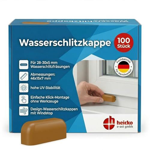 heicko Wasserschlitzkappen mit Windstopp, Ockerbraun, 28-30x5mm (100 ST) | RAL 8001 – Entwässerungskappen für Kunststoff- & Alufenster – Ablaufkappen Fensterrahmen - Schutz vor Insekten