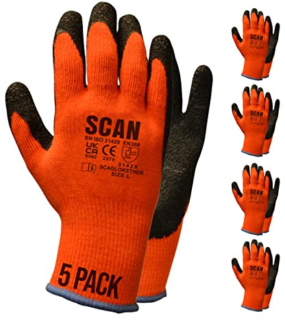 Scan SCAGLOKSTH5 Knitshell Thermal Latex Coated Gloves - Orange - Size 9 (5 Pairs)