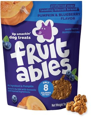Fruitables Baked Dog Treats, Pumpkin Treats for Dogs, Healthy Low Calorie, Free of Wheat, Corn and Soy - Pumkin & Blueberry 198g