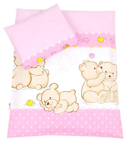 BABYLUX 2 tlg. Set Bezug für Kinderwagen Garnitur Bettwäsche Kissen Decke 60 x 78 cm TEDDYBÄREN (64. Teddybären Rosa)