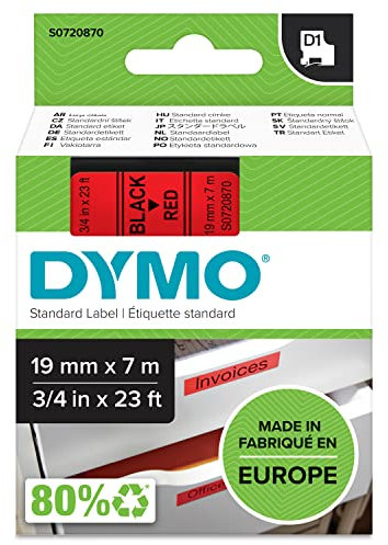 DYMO Original D1-Etikettenband | schwarz auf rot | 19 mm x 7 m | selbstklebendes Schriftband | für LabelManager-Beschriftungsgerät