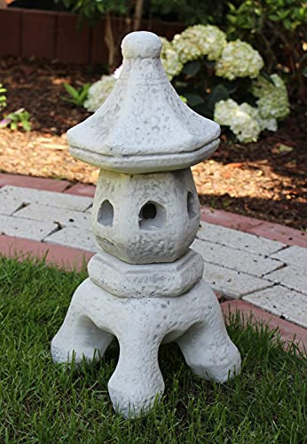 Unbekannt Beton Deko Figur japanische Laterne H 38 cm asiatische Pagode Dekofigur und Gartenskulptur 2-teilig