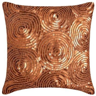 The HomeCentric Kupfer Kissen Shams, Spiral Pailletten Antique Kissen Schein, 60x60 cm Kissen Schein, Seide Kissen Shams, Zeitgenossisch Kissen Shams - Copper Swirls