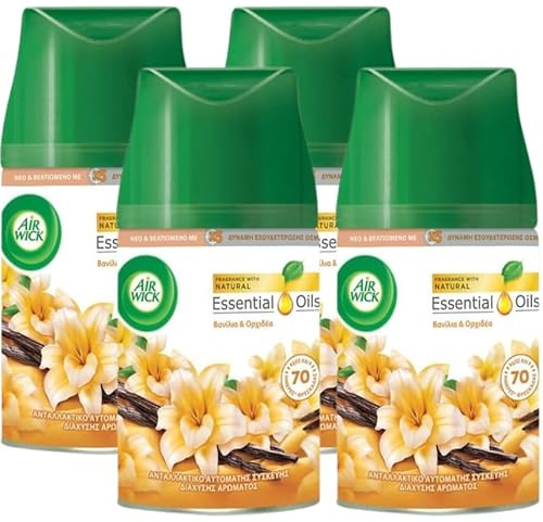 4 x Airwick Freshmatic Max Automatic Spray VANILLA & ORCHID Refills 250ml