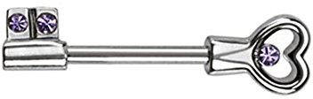 Paula & Fritz® Brustwarzen-Piercing Brustpiercing Frau Maenner Intimpiercing Mann Nippelpiercing Schlüssel Herz Zirkonia Edelstahl Chirurgenstahl 316L