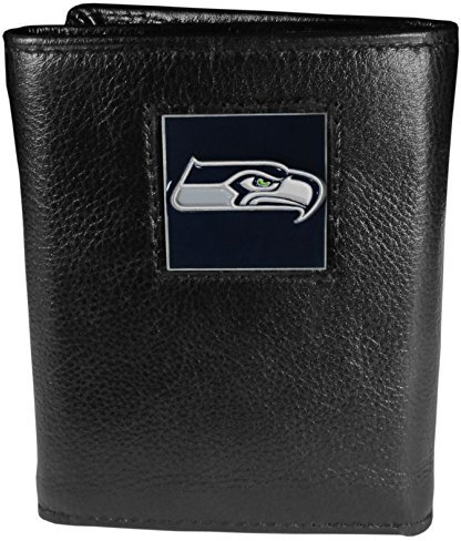 NFL Siskiyou Sports Mens Seattle Seahawks Deluxe Leather Tri-fold Wallet Packaged in Gift Box One Size Black