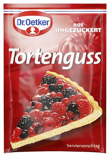 Dr. Oetker Tortenguss rot, 1 x 3er Pack, je Tütchen 12 g, festigender Guss für Obstkuchen & Torten, schnelles und einfaches Anrühren, für farbigen Glanz