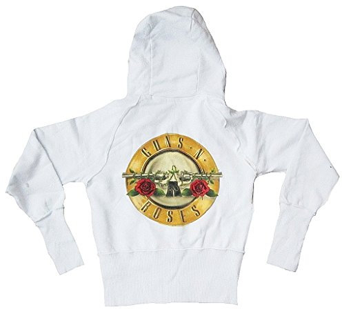 Amplified Damen Lady Zipper Zip Hoody Hoodie Kaputzen Pulli Sweater Jacke Weiss White Official Guns N Roses Merchandise Drum Logo Vintage Rock Star VIP Rockstar Design XL 40/42