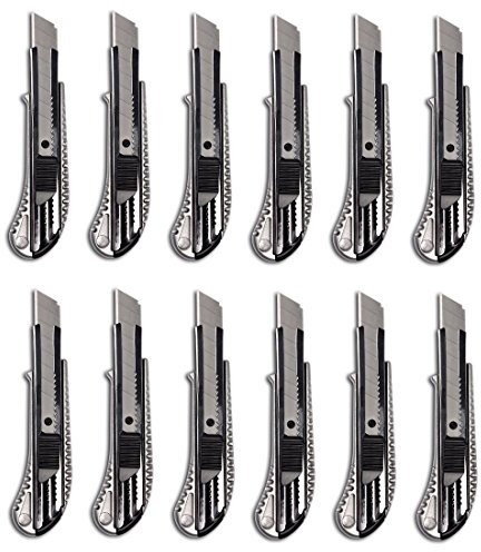 12 Stück Alu Druckguss Cuttermesser mit 18mm Abbrechklinge Teppichmesser Mehrzweck Messer Allzweckmesser