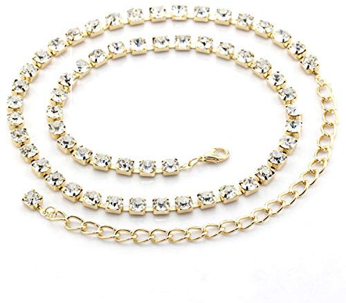 Trimming Shop Metal Chain Belt for Women, Diamante Rhinestone Studded Adjustable Waistband Fastening Stylish Clasp for Fashion Accessories, Casual, Formal & Western Outfits
