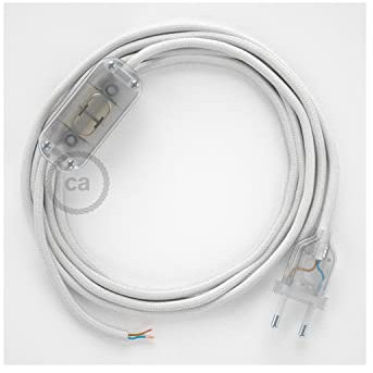 creative cables - Zuleitung für Tischleuchten RC01 Weiß Baumwolle 1,80 m. Wählen Sie aus DREI Farben bei Schalter und Stecke. - Transparent