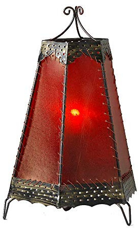 Orientalische-Tisch-Leuchte-Lampe Casandra 1 mit Kunststoff Lederimitat rot, H: 32cm, D: 17cm, E14 max. 40W Nachttisch-Stimmungs-Dekorations-Fensterbank-Kommode-Leuchte-Lampe