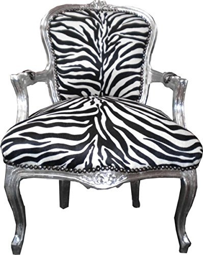 Casa Padrino Barock Salon Stuhl Zebra/Silber