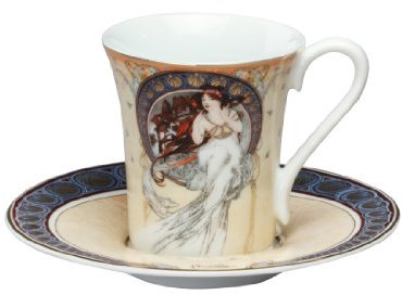 Goebel 67021121 Alphonse Mucha - Taza de café con Plato, diseño de La Música de Mucha