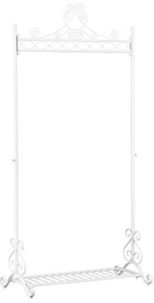 Chic Hanging Clothes Rail Metal Garment Coat Clothing Rack Stand With Shoes Storage Shelf White