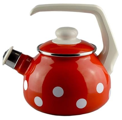 Münder Emaille - Wasserkessel/Teekessel - Emaille - Rot/Weiss - 1,7 L