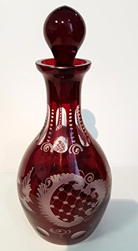 Eger Muñeco Cristal Jarra Antigua böhmisches Cristal Color Rojo Rubí handgeschliffen Botella de Licor Cristal soplado Altura 21 cm aprox.