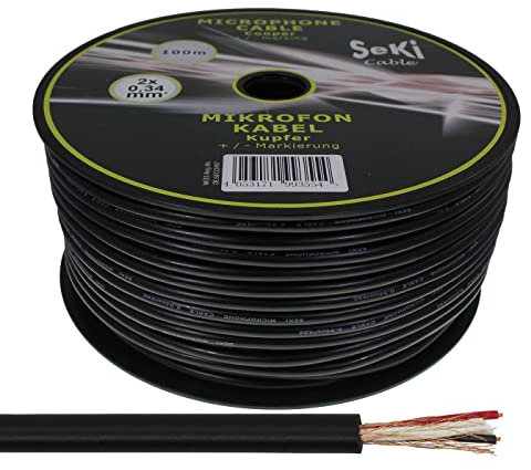 Câbles pour microphones100m noir - 2x0,34mm² - OFC conducteur interne