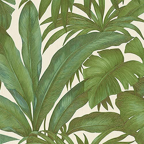 VERSACE wallpaper Vliestapete Giungla Luxustapete mit Palmenblättern Dschungel 10,05 m x 0,70 m beige grün metallic Made in Germany 962405 96240-5