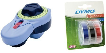 Dymo Junior Embossed Label Maker Adhesive Embosser & Tape & Embossing Tape 9 mm x 3 m - Assorted Colours (Pack of 3)